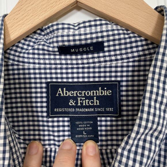 Abercrombie & Fitch Mens Button Down Shirt Large Muscle Long Sleeve Preppy - Picture 4 of 9